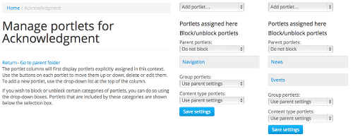 Manage portlet